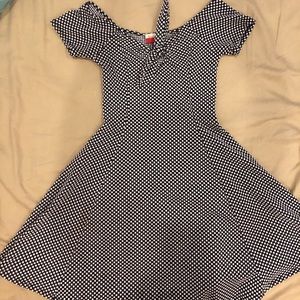 Black and white polka dot & keyhole tie knot dress